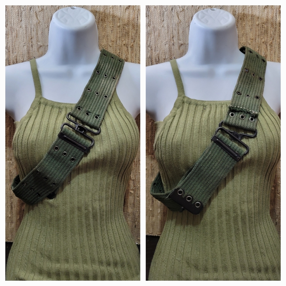 Vintage 3 eyelet canvas webbing Military Belt Poss. 1950s